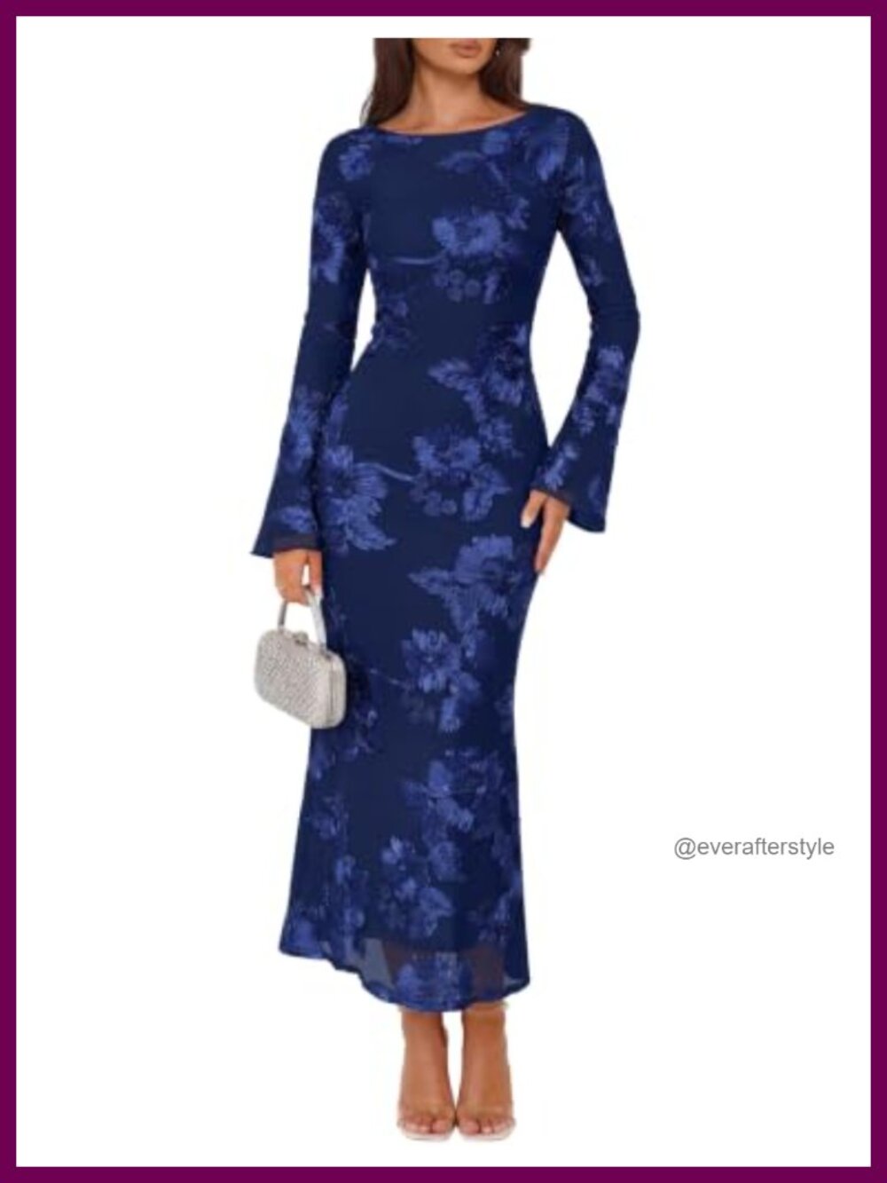 Women Long Sleeve Mesh Midi Dress Wedding Guest Cocktail Formal